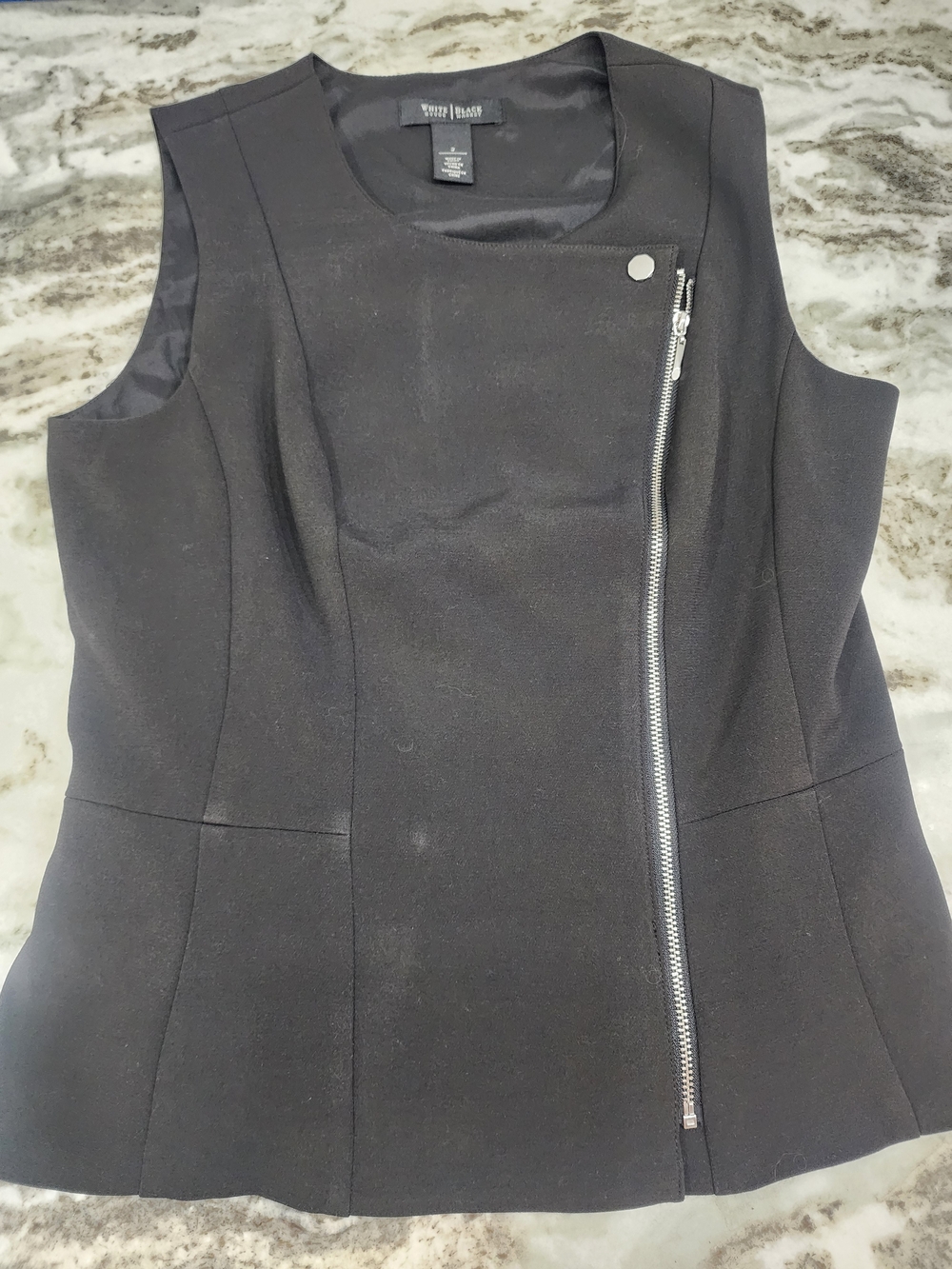White House Black Market Black Sleeveless Asymmetrical Zip Top Faint Mark